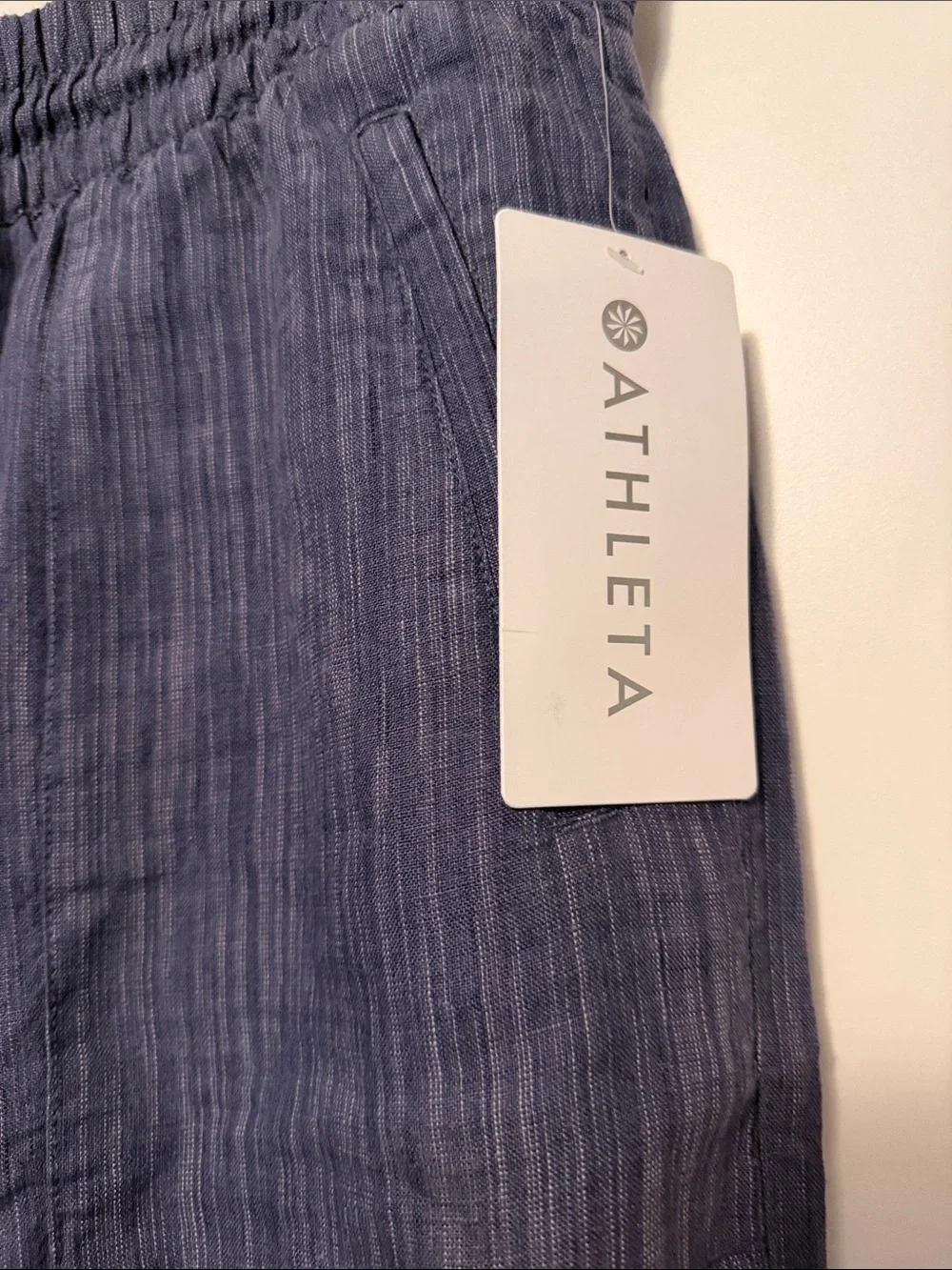 Athleta Navy Blue Drawstring Linen-Blend Joggers